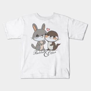 Rabbit & Otter in Love with Letter Kids T-Shirt